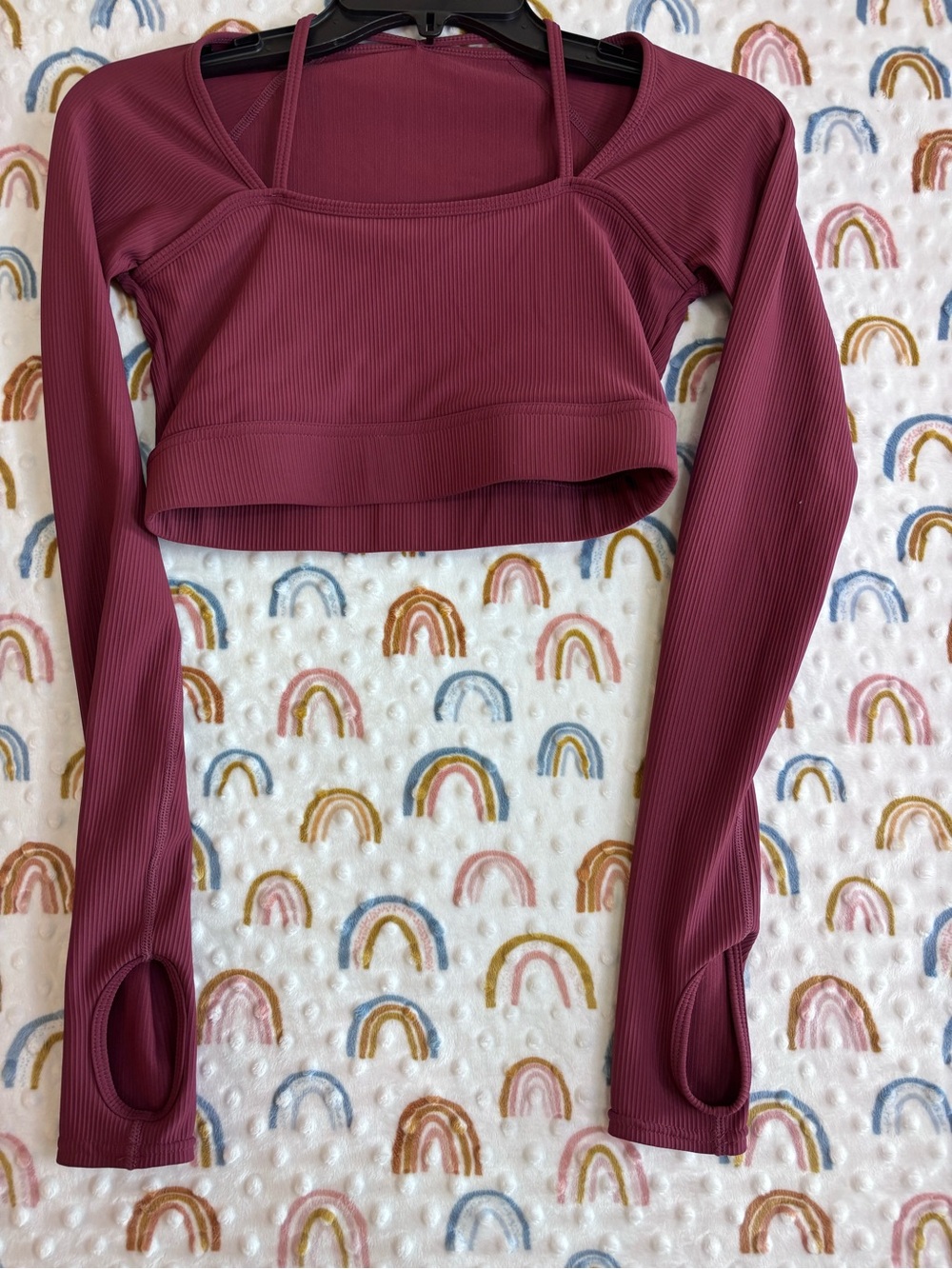 Ribbed Long Sleeve Cropped Top in Wine